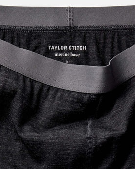 material shot of the front detail on The Merino Boxer in Heather Black, Accessories by Taylor Stitch