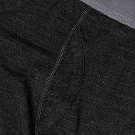 material shot of the front detail on The Merino Boxer in Heather Black