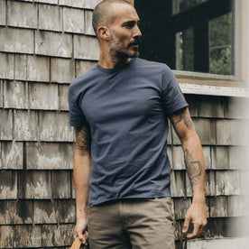 fit model in The Organic Cotton Tee in Navy