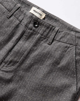 material shot of the button fly on The Carnegie Pant in Granite Herringbone, Bottoms by Taylor Stitch