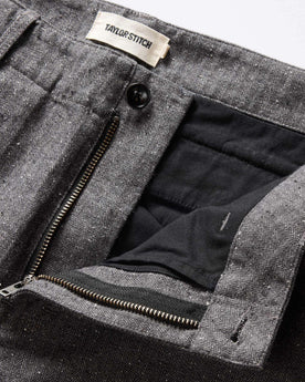material shot of the zipper fly on The Carnegie Pant in Granite Herringbone, Bottoms by Taylor Stitch