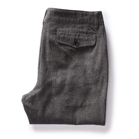 flatlay of The Carnegie Pant in Granite Herringbone, from the back