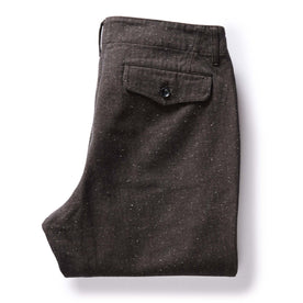 flatlay of The Carnegie Pant in Peat Herringbone, shown folded from the back