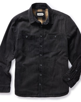 flatlay of The Lined Utility Shirt in Washed Black Denim, Wovens by Taylor Stitch
