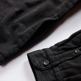 material shot of the cuffs on The Lined Utility Shirt in Washed Black Denim