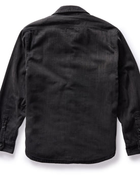 flatlay of The Lined Utility Shirt in Washed Black Denim, shown from the back, Wovens by Taylor Stitch