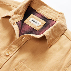 material shot of the collar on The Lined Utility Shirt in Wheat Denim