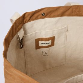 material shot of the interior pocket and keyhook on The Market Tote in Cedar Boss Duck
