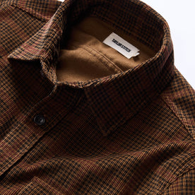 material shot of the collar on The Saddler Shirt in Dark Roast Plaid Cord