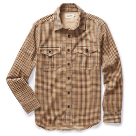 flatlay of The Saddler Shirt in Teak Plaid Cord, shown in full