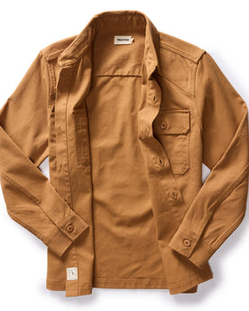 flatlay of The Shop Shirt in Cedar Boss Duck, shown open, Wovens by Taylor Stitch