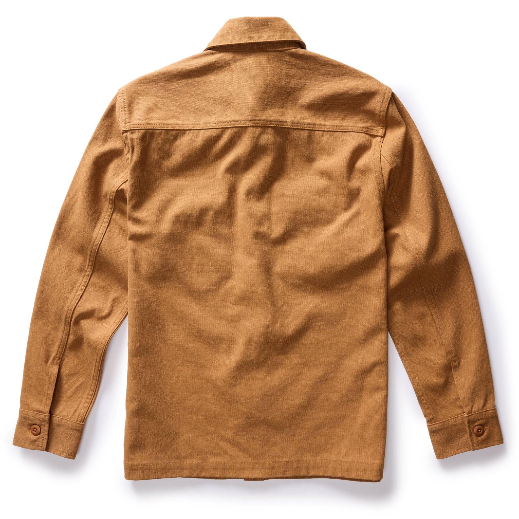 flatlay of The Shop Shirt in Cedar Boss Duck, from the back, Wovens by Taylor Stitch