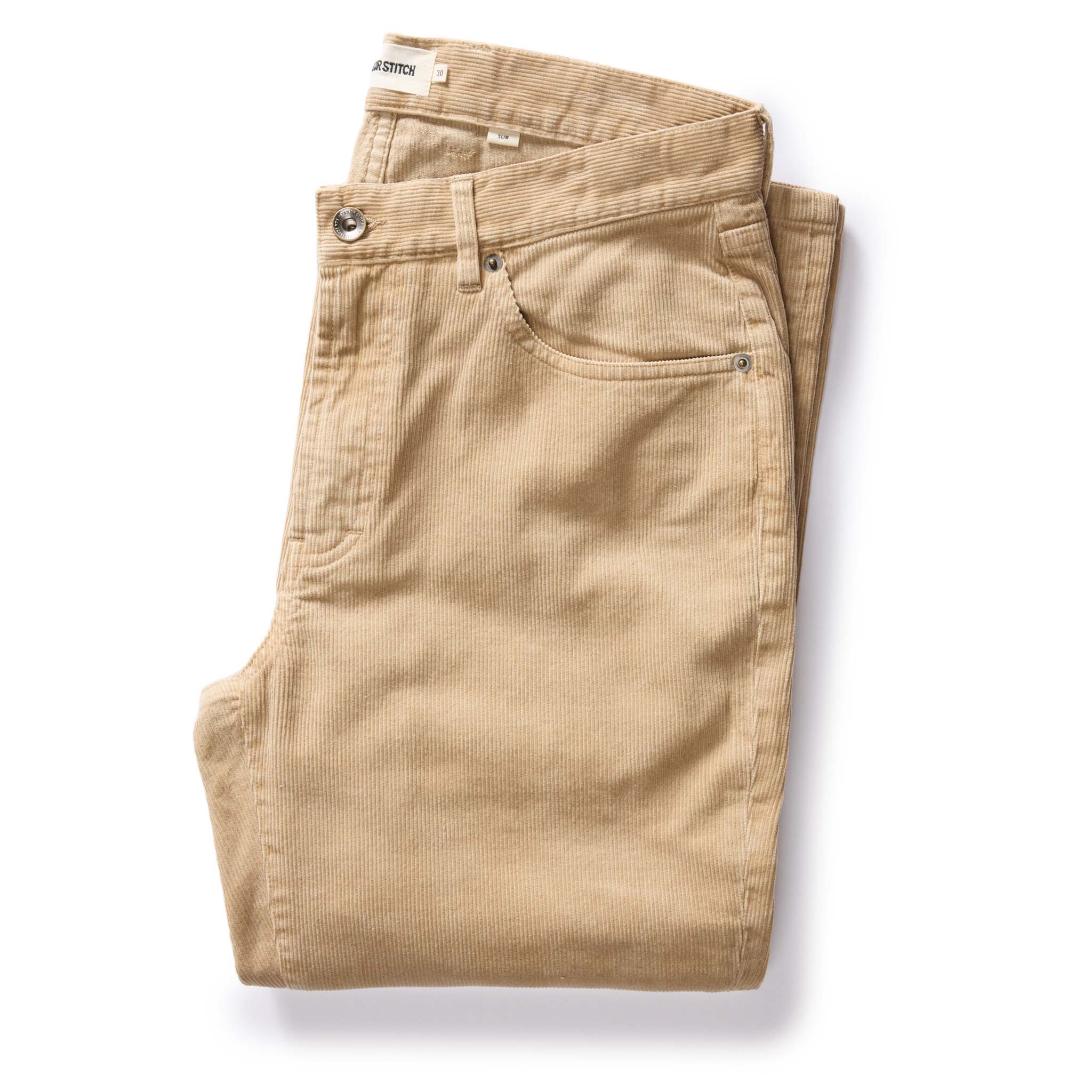 flatlay of The Slim All Day Pant in Light Khaki Cord, Bottoms by Taylor Stitch