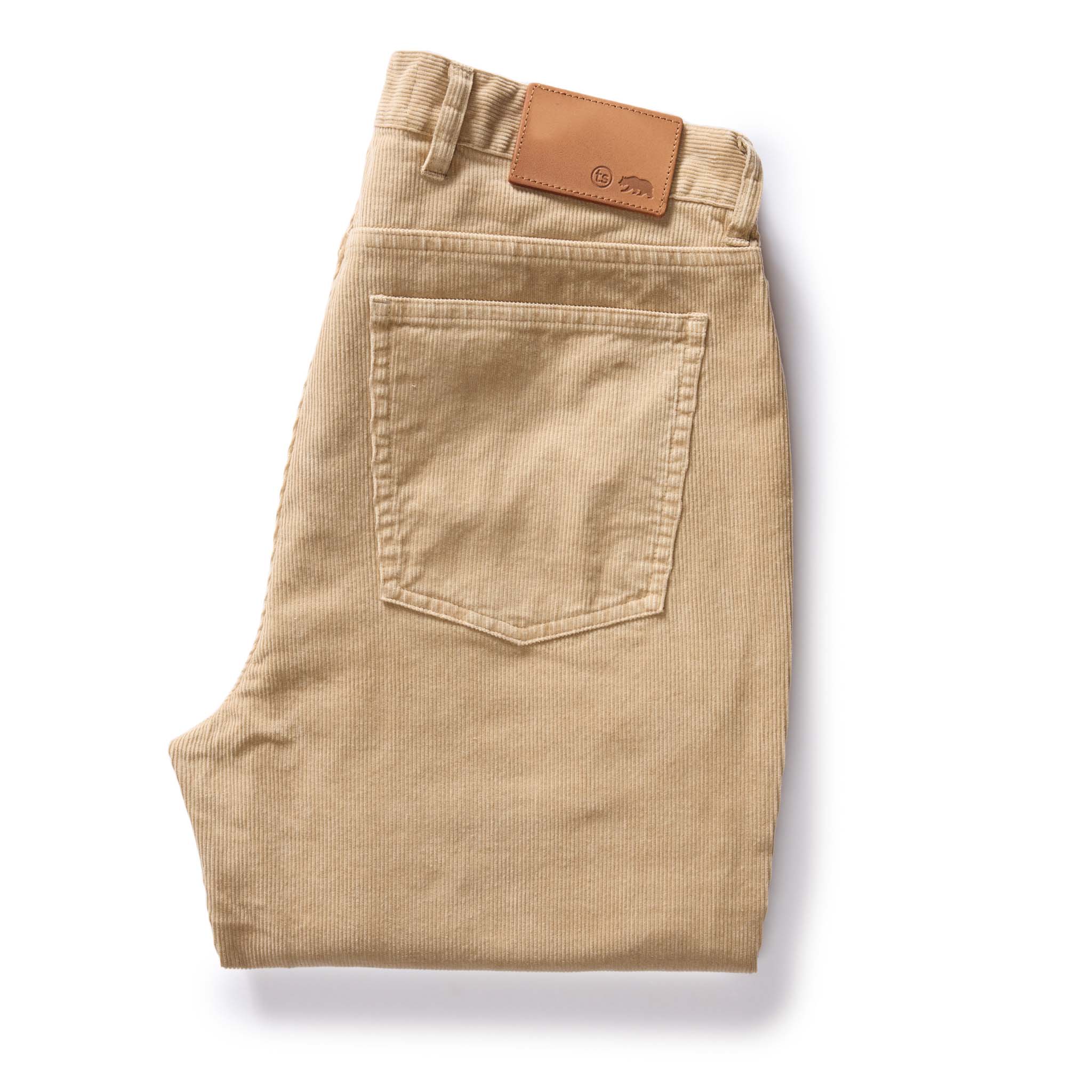 flatlay of The Slim All Day Pant in Light Khaki Cord, shown folded from back, Bottoms by Taylor Stitch