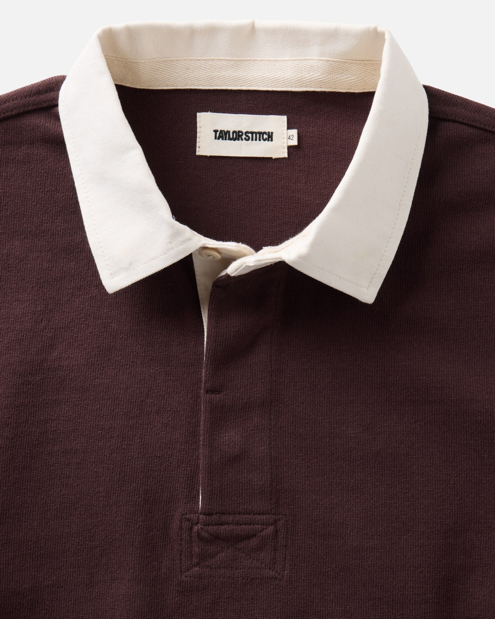 material shot of the collar on The Rugby Shirt in Burgundy, Knits by Taylor Stitch