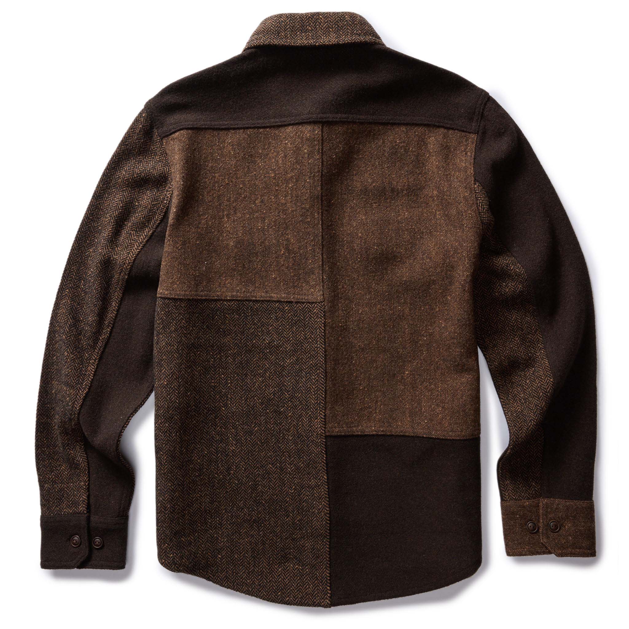 flatlay of The Patchwork Overshirt in Timber Tweed, shown from the back, Outerwear by Taylor Stitch