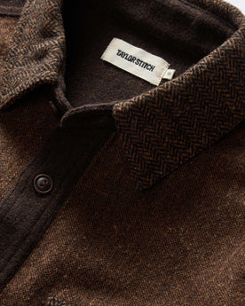 material shot of the collar on The Patchwork Overshirt in Timber Tweed, Outerwear by Taylor Stitch