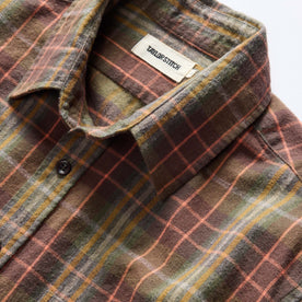material shot of the collar on The California in Tarnished Brass Plaid