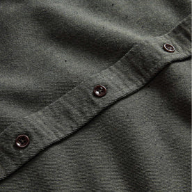 material shot of the buttons on The California Shirt in Brushed Army