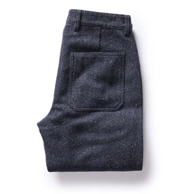 flatlay of The Camp Pant in Navy Nep Wool, shown folded from the back