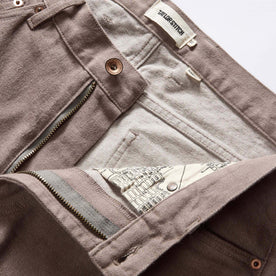 material shot of the zipper fly on The Democratic All Day Pant in Silt Broken Twill