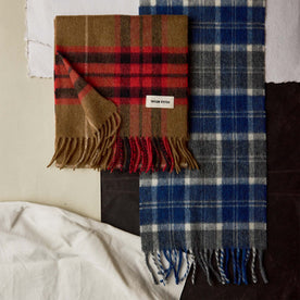material shot of The Fireside Scarf in Blue Check Merino