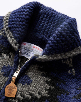 material shot of the shawl collar on The Seawall Hand-Knit Sweater in Navy Kilim, Knits by Taylor Stitch