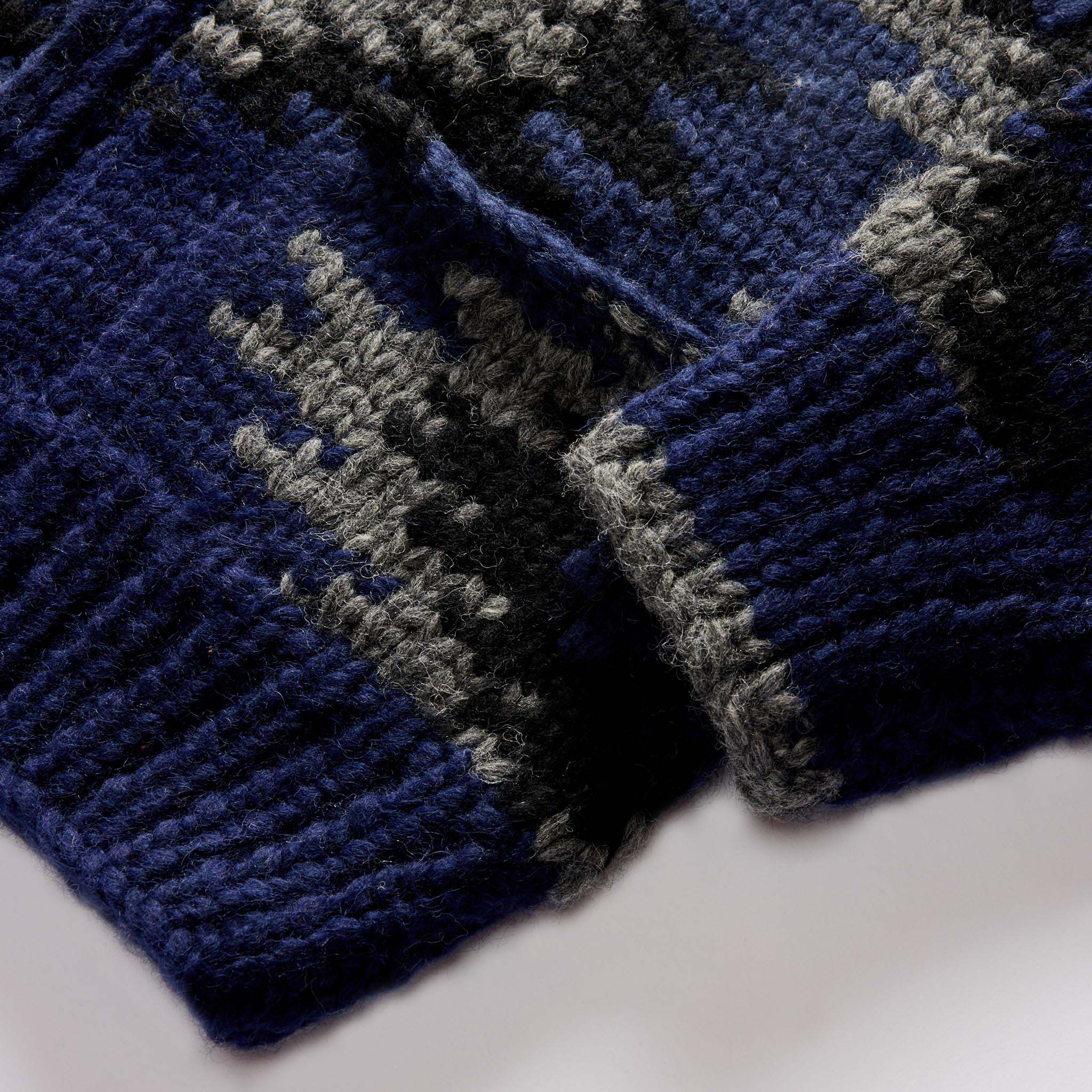material shot of the chunky knit on The Seawall Hand-Knit Sweater in Navy Kilim, Knits by Taylor Stitch