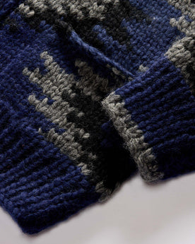 material shot of the chunky knit on The Seawall Hand-Knit Sweater in Navy Kilim, Knits by Taylor Stitch