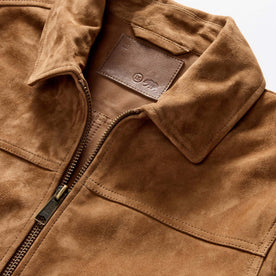 material shot of the collar on The James Jacket in Vintage Tan Suede