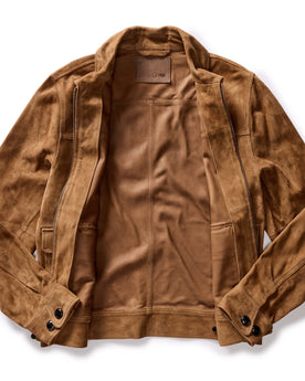 flatlay of The James Jacket in Vintage Tan Suede, shown open, Outerwear by Taylor Stitch