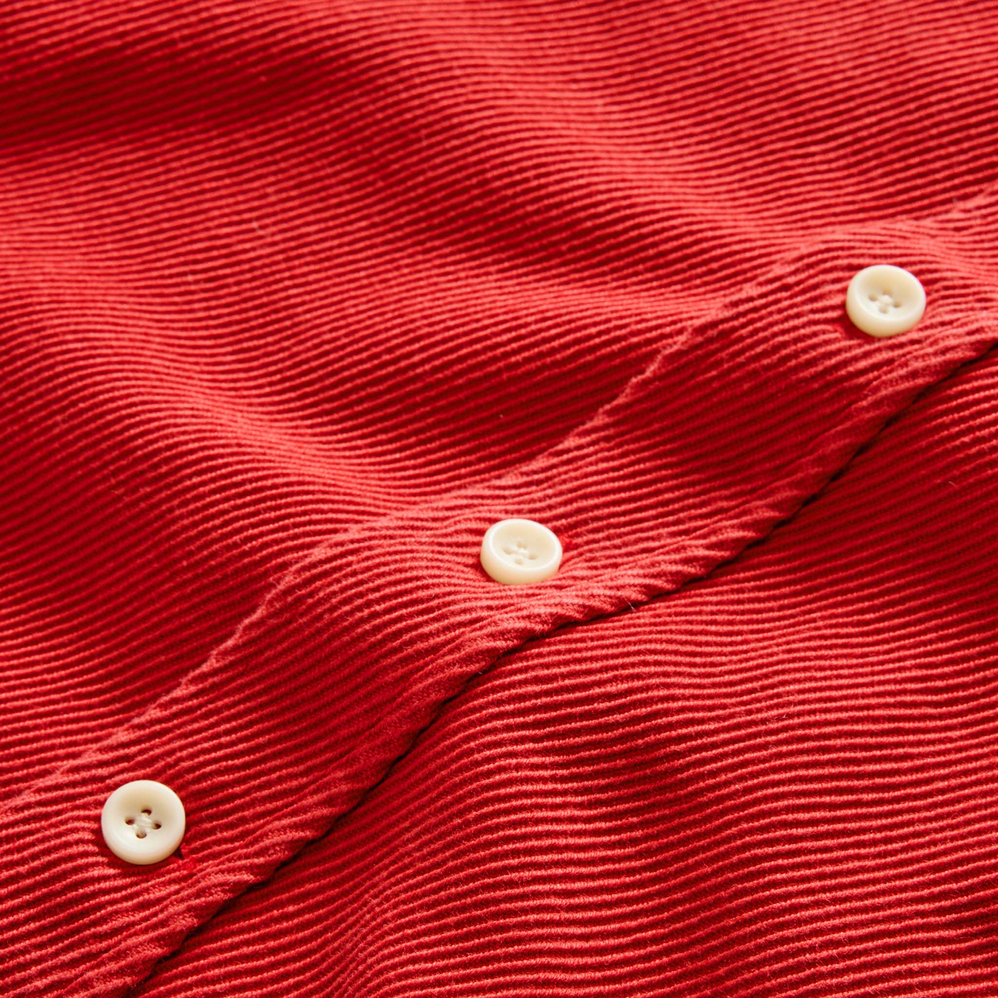 material shot of the buttons on The Ledge Shirt in Cardinal, Wovens by Taylor Stitch