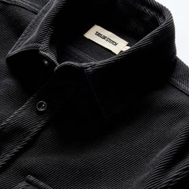 material shot of the collar and texture on The Ledge Shirt in Coal