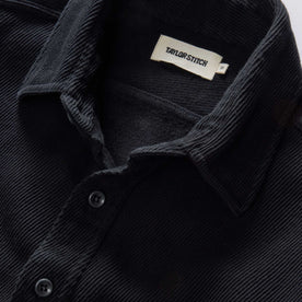 material shot of the collar and texture on The Ledge Shirt in Coal