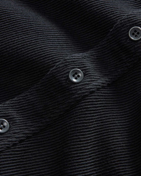 material shot of the buttons on The Ledge Shirt in Coal, Wovens by Taylor Stitch