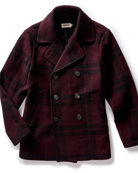 flatlay of The Mariner Coat in Port Plaid Wool, Outerwear by Taylor Stitch