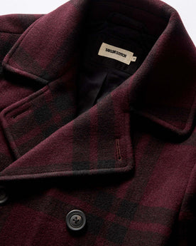 material shot of the double breasted front on The Mariner Coat in Port Plaid Wool, Outerwear by Taylor Stitch