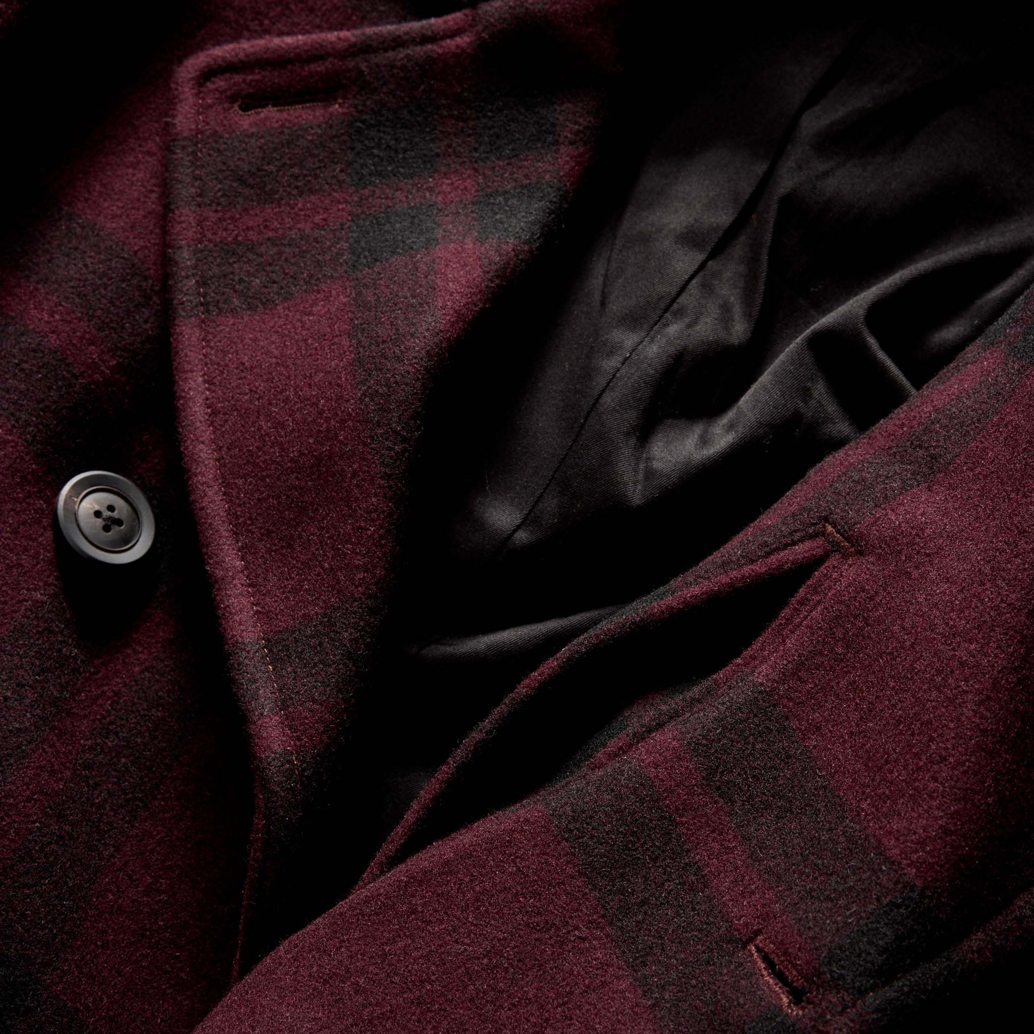 material shot of the lining of The Mariner Coat in Port Plaid Wool, Outerwear by Taylor Stitch