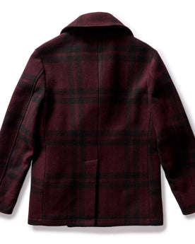 flatlay of The Mariner Coat in Port Plaid Wool, from the back, Outerwear by Taylor Stitch