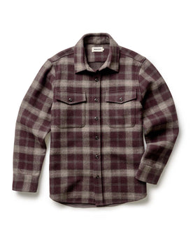 flatlay of The Maritime Shirt Jacket in Burgundy Plaid, Wovens by Taylor Stitch