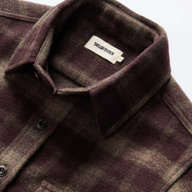 material shot of the collar o The Maritime Shirt Jacket in Burgundy Plaid