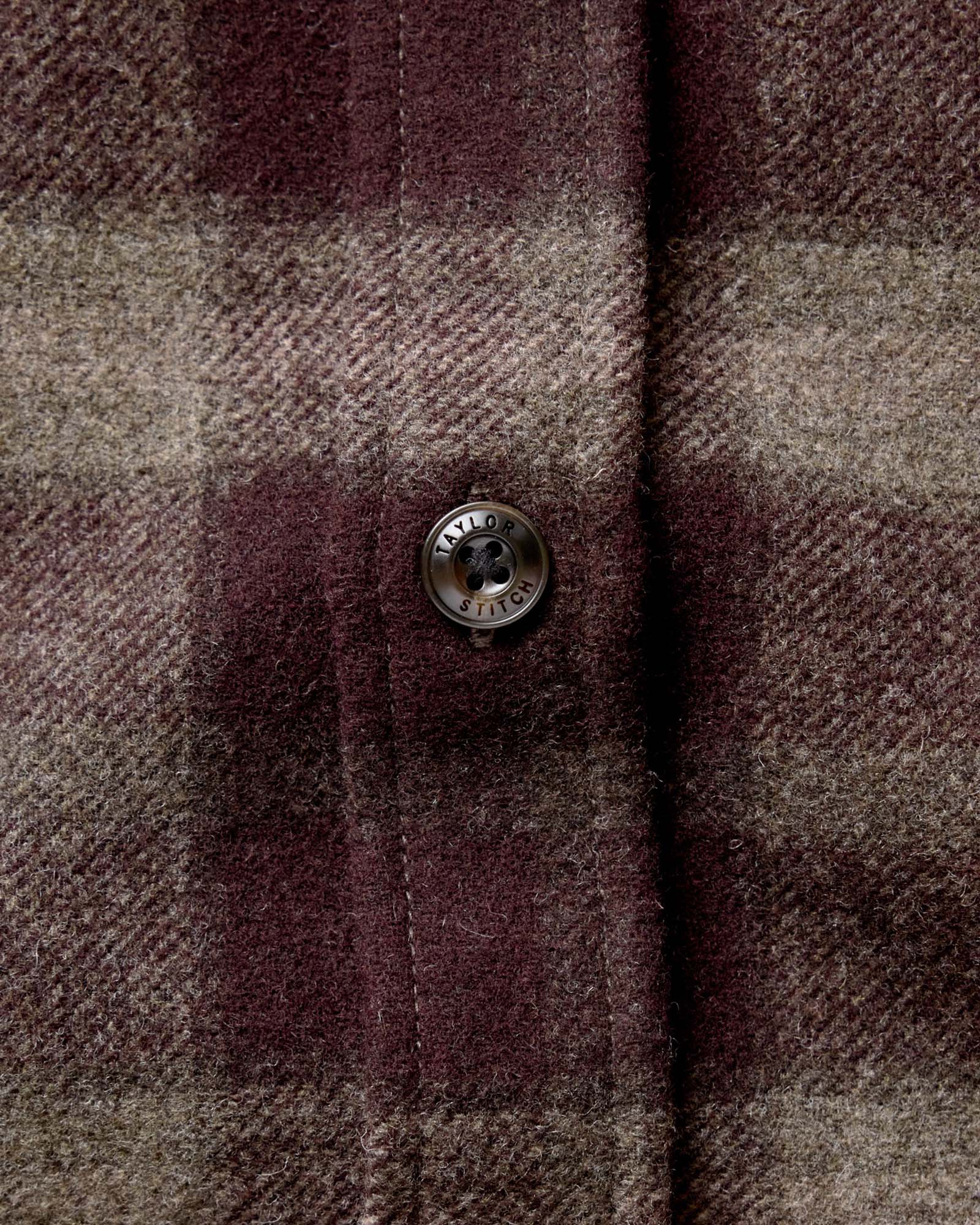 flatlay of The Maritime Shirt Jacket in Burgundy Plaid, shown open, Wovens by Taylor Stitch