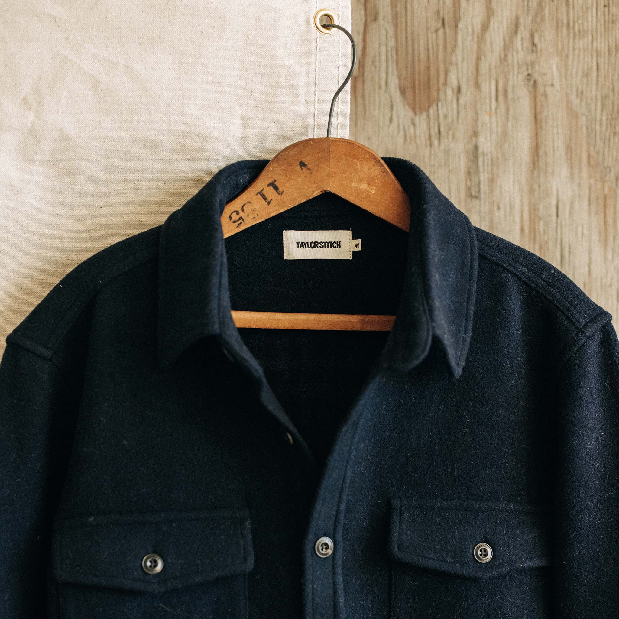 The Maritime Shirt Jacket in Navy Wool, Wovens by Taylor Stitch