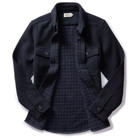 flatlay of The Maritime Shirt Jacket in Navy Wool, shown open