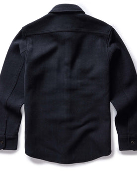 flatlay of The Maritime Shirt Jacket in Navy Wool, from the back, Wovens by Taylor Stitch