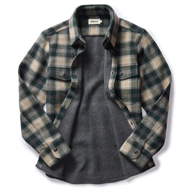 flatlay of The Maritime Shirt Jacket in Dried Pine Plaid, shown open