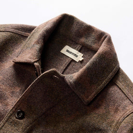 material shot of the collar on The Ojai Jacket in Heathered Camo Wool