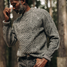 fit model in The Orr Sweater in Marled Coal Merino