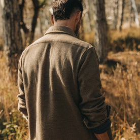 fit model showing the back of The Point Shirt in Cypress Sashiko