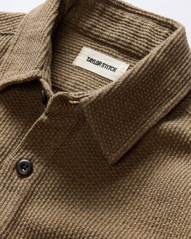 material shot of the collar on The Point Shirt in Cypress Sashiko, Wovens by Taylor Stitch